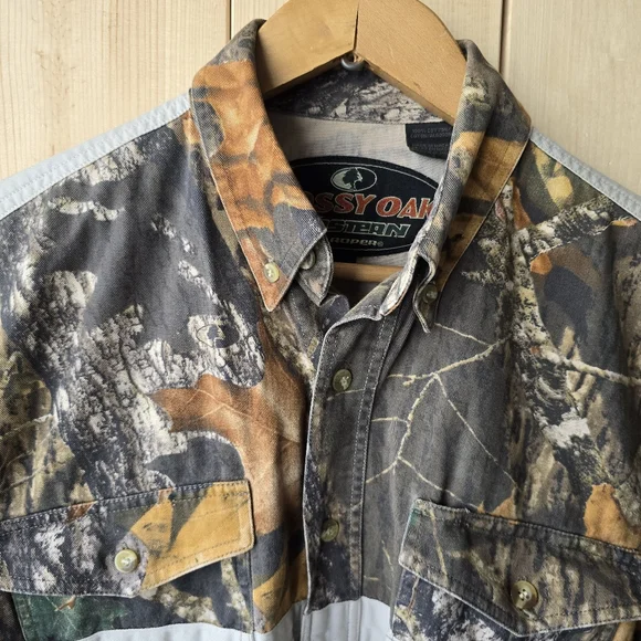 Mossy Oak Western By Roper Shooting Shirt Camo Button Shirt Hunting Mens Medium - Picture 7 of 10